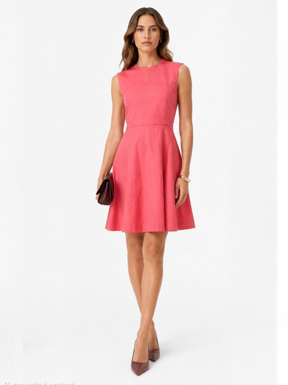 Magaschoni Coral Pink Sleeveless Fit-&-Flare Dress